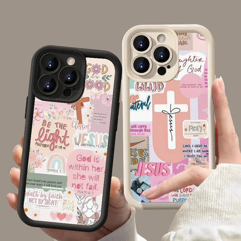 Phone Cases Jesus - Slogan mit rosa Kreuz Grafik Handyhülle