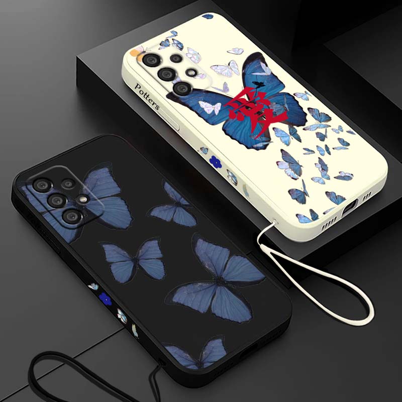 Silicone Liquid Case - Blaue Schmetterlings-Modehülle für Samsung Galaxy A73