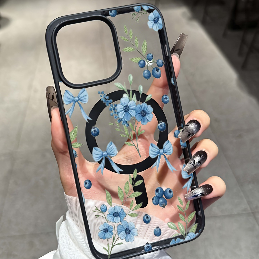 Clear Magsafe Case - Blueberry Floral Clear Case für iPhone