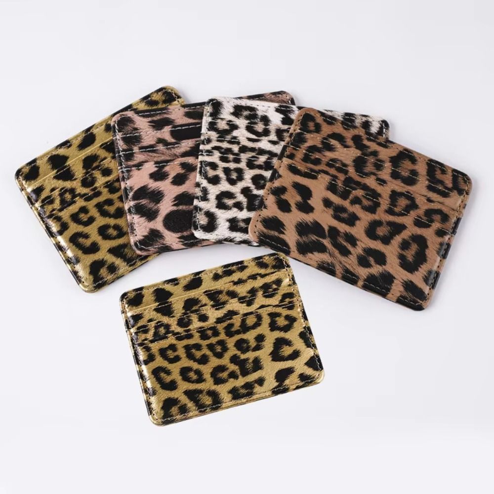 Slim Card Slot Case - Classics PU-Leder-Kartenetui mit Leopardenmuster, schmal, mit