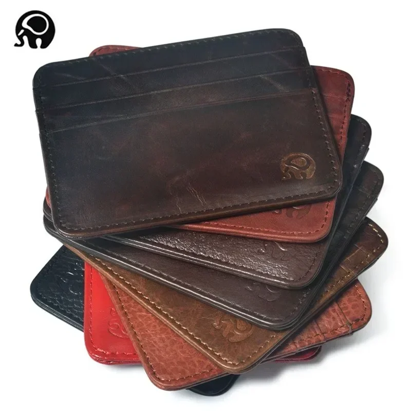 Slim Card Slot Case - Neue Dünne Echtes Leder Mini Brieftasche
