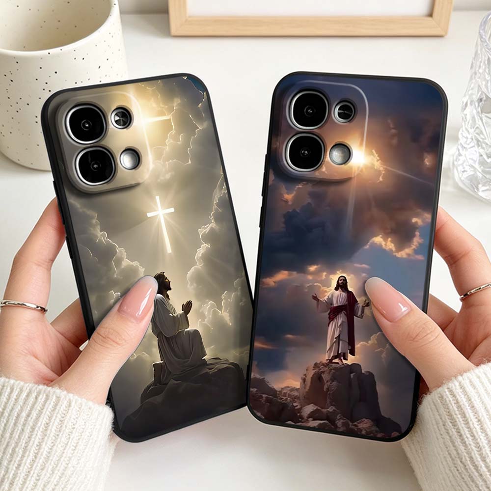 Phone Cases Jesus - Schwarze Handyhülle mit Kreuz- und Jesus-Muster