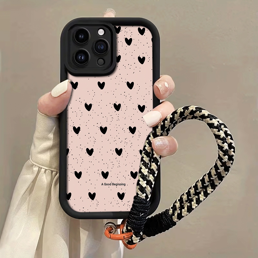 Phone Cases With Straps - Tintengesprenkelte schwarze Herz-Handyhülle mit Trageriemen für