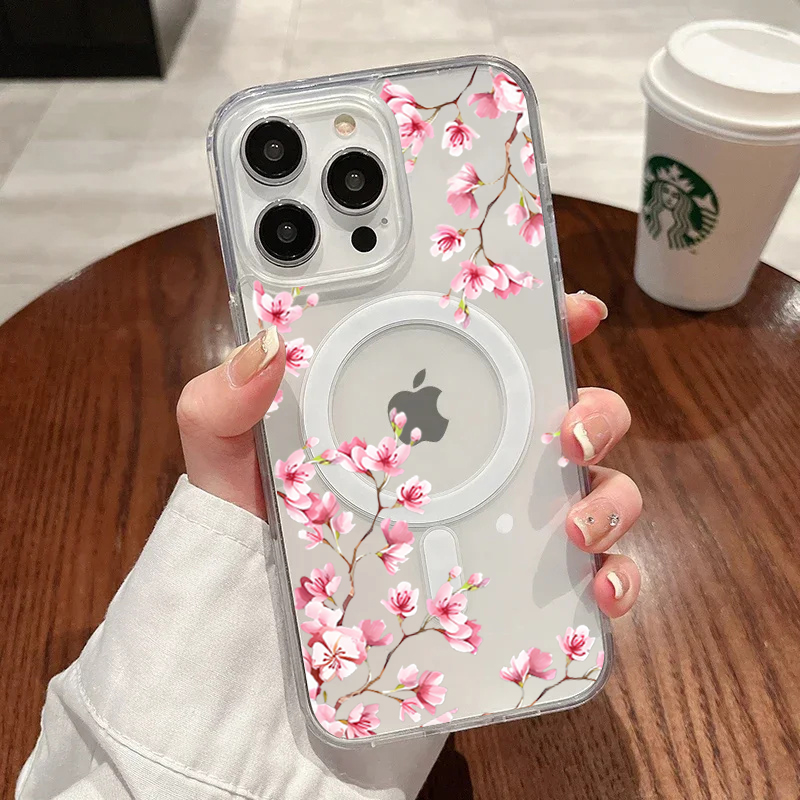 Luxuriöse rosa INS-Blumenhülle – Clear Magsafe Case Bewertung und Preis
