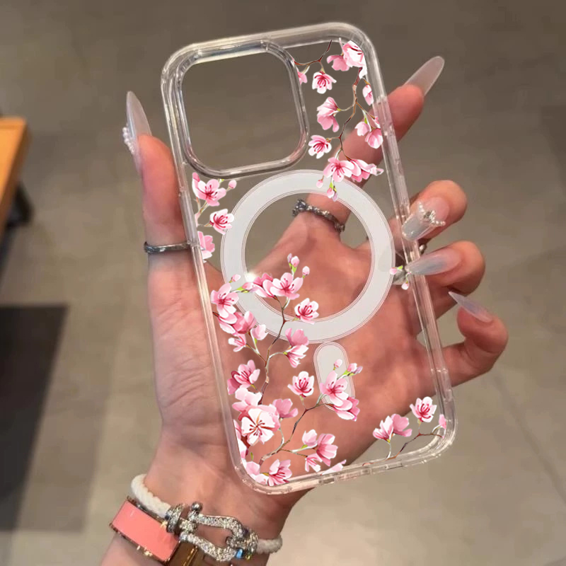 Luxuriöse rosa INS-Blumenhülle – Clear Magsafe Case Bewertung und Preis