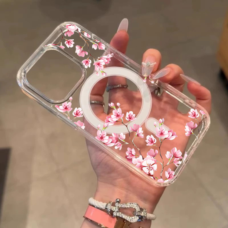Luxuriöse rosa INS-Blumenhülle – Clear Magsafe Case Bewertung und Preis