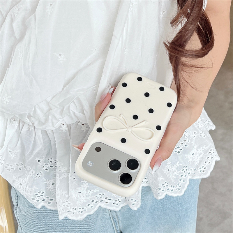 Koreanische 3D Weiße Schleife  – Phone Cases Polka Dot Bewertung und Preis